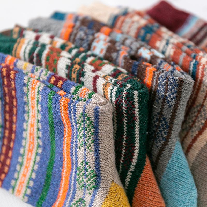 Mens High Quality Pairs 5 Wool Socks Stripe Casual Thick Winter Warm Socks Male New