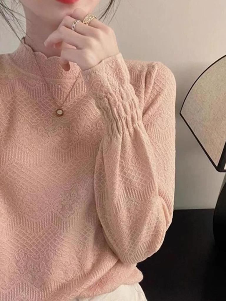 Women's Lace High Neck Sweater - 2024 Autumn/Winter Loose Fashionable Base Layer