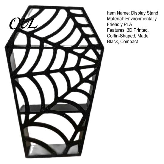 Schädel-Sammlungshalter Sargförmiges Spinnennetz-Display-Regal, 3D-gedruckter gotischer mehrstufiger Mini-Ständer Figur, Regal Halloween Schwarzes Hohlregal