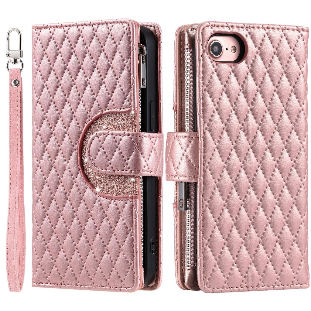 Style 012 for iPhone 16e Case Zipper Pocket Glitter Leather Phone Cover