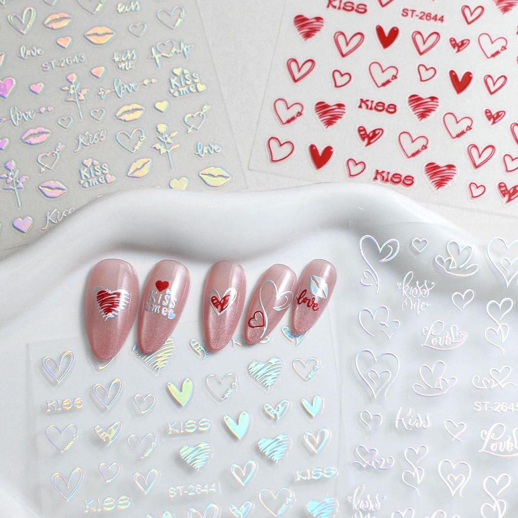 Valentinstag-Nagelsticker: Sexy Lippen, Herz- & Rosen-Designs