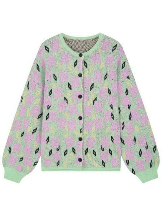 Women's Soft Floral Knit Cardigan - Spring/Autumn 2025: Elegant Long Sleeve, Round Neck Design