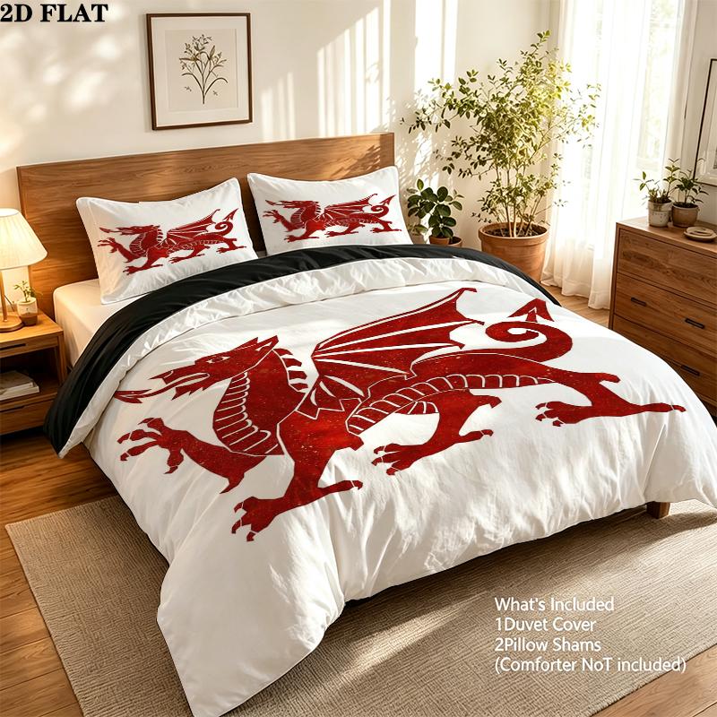 Y Ddraig Goch Pattern Bedding uilt Set uilt Cover Pillowcase Home Decoration Birthday Gift (1 * duvet cover + 2 * pillowcase without core)