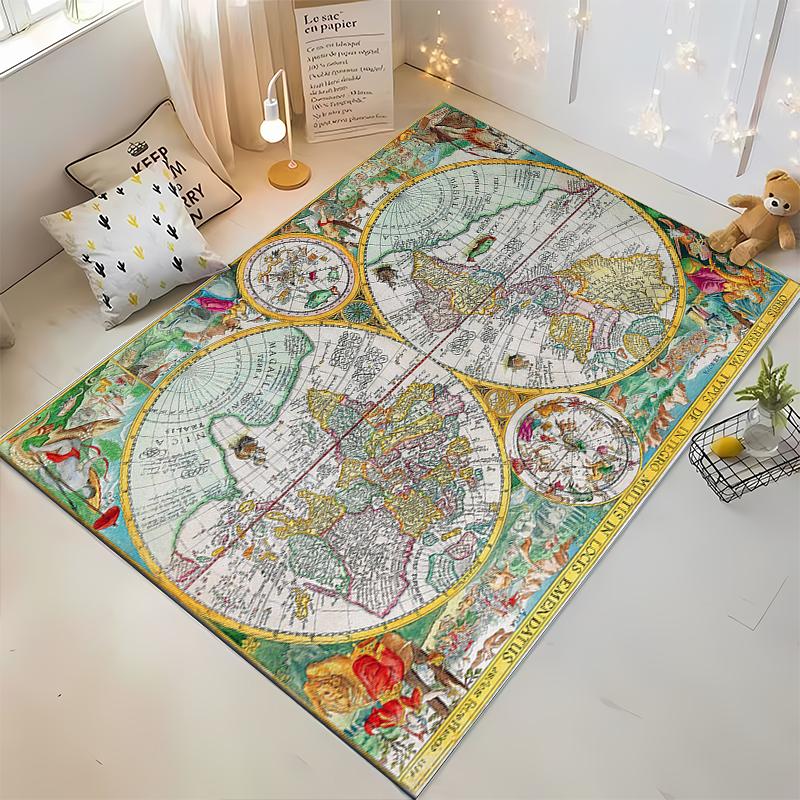 "Vintage World Map Design Rug with Decorative Art Non-slip rug suitable for living room and bedroom sofas sofas"