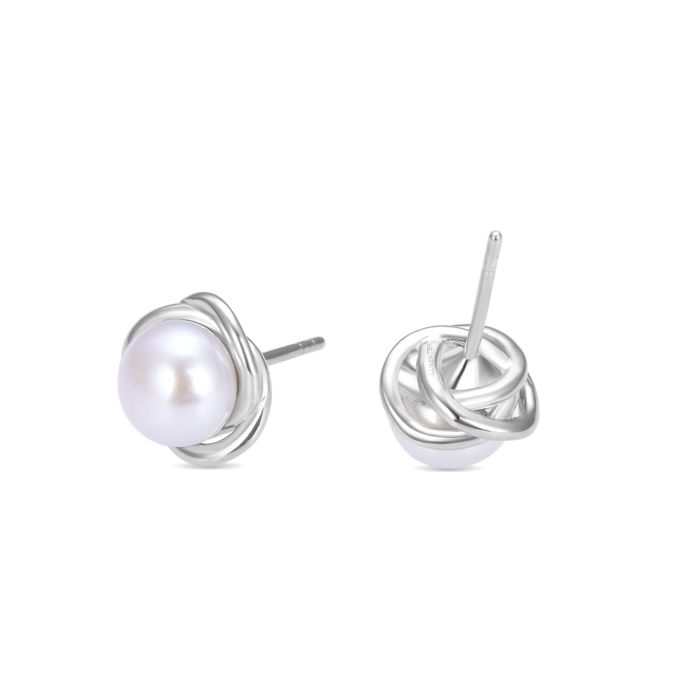 Boucles D'oreilles - LUXENTER - Nantu - Argent 925 - Perle Blanche - Plaqué Rhodium