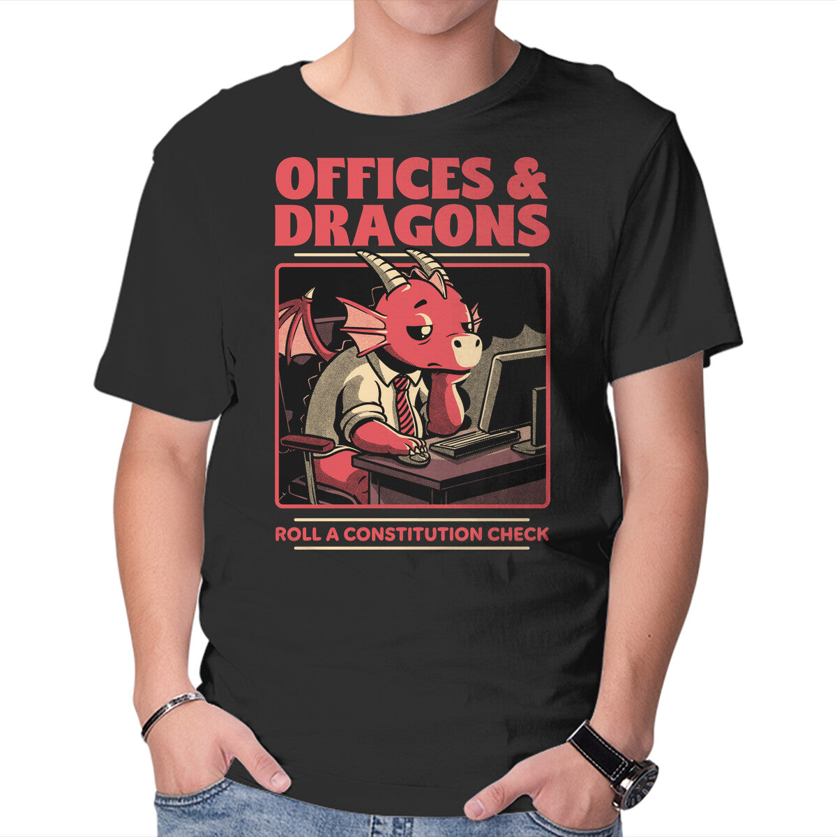 Unisex Crew Neck T-Shirt Dragon Office RPG Graphic Short Sleeve Casual Tee S