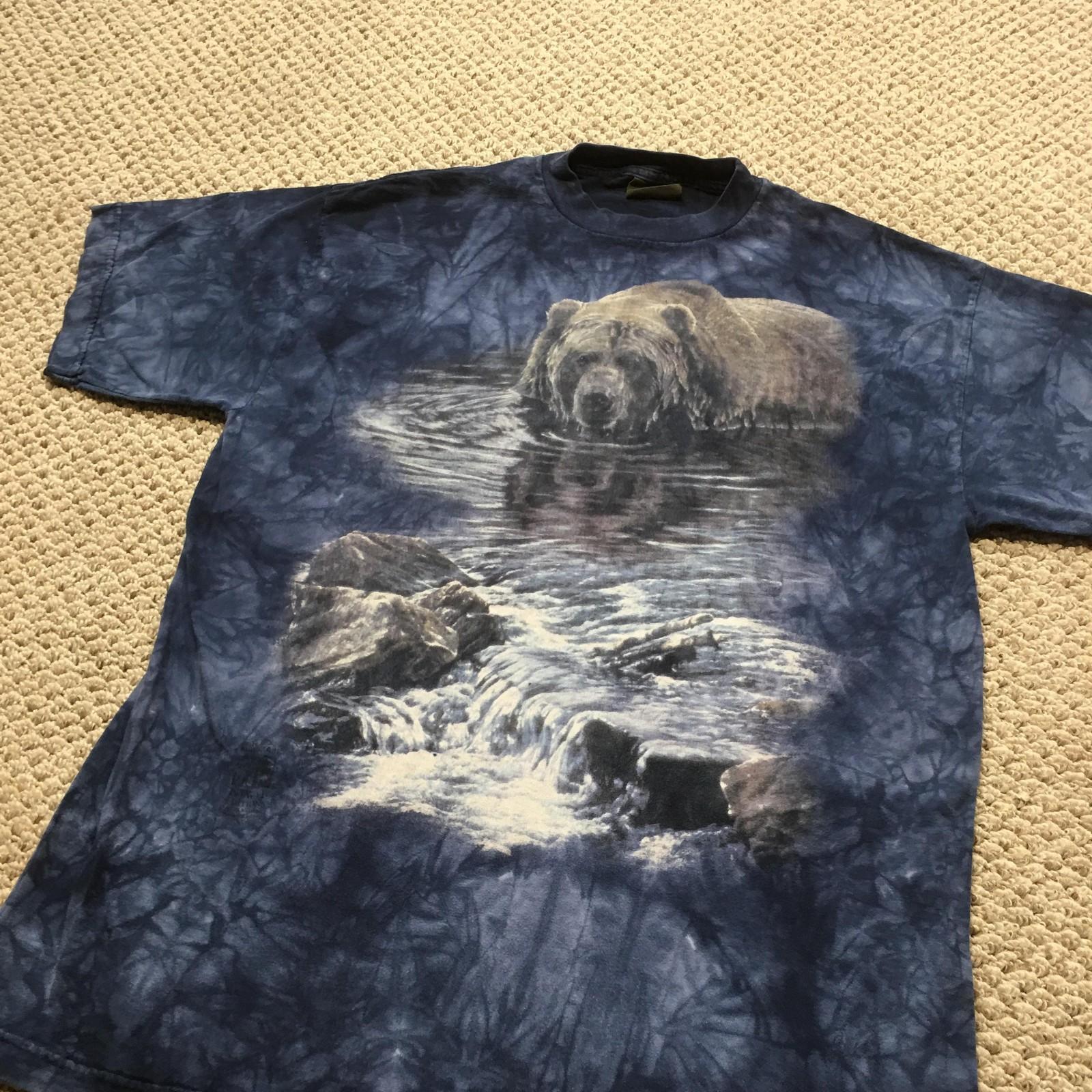 Vintage Bear Mens XL Blue River Grizzly Wildlife Nature Graphic Outdoor Unisex T-Shirt M
