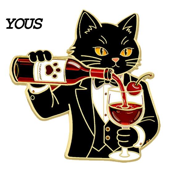 Cat Lover Brooch Cartoon Red Wine Brooch, Enamel Kitten Lapel Lightweight Metal Pin Pin, Jackets Backpacks Clothes Decorative Accessory for Women Men