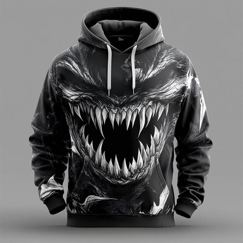 2025 Ny Halloween Gyser 3D Mønster Hættetrøje Efterår Og Vinter Afslappet Mode Pullover Mænds Feriefest Must-Have Top Gave