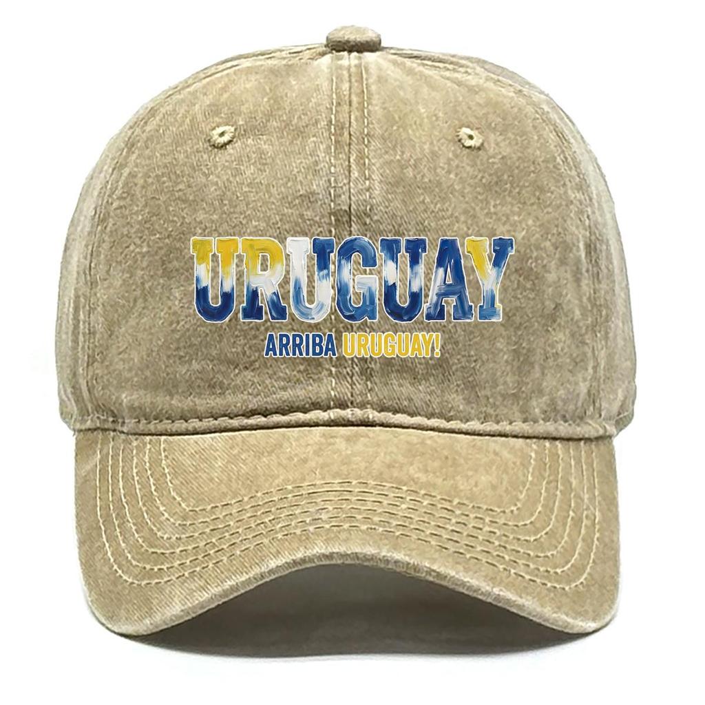 Sun Hat With "URUGUAY" "ARRIBA URUGUAY" Flag Printed , Adjustable Baseball Hat Inelastic Hip Hop Fit Headwear Sports Hat
