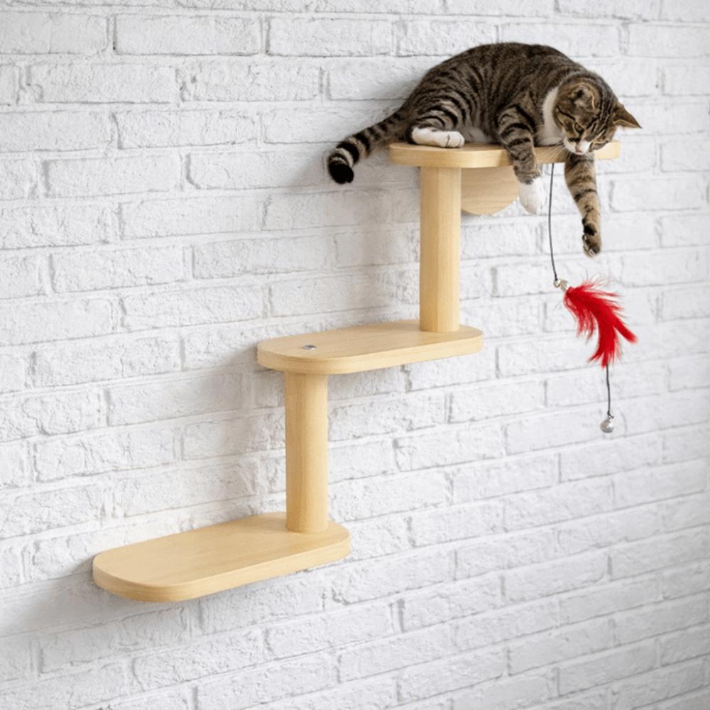 Solid Wood Wall Mounted Cat Tree Space Saving Cat Climbing Ladder Cat Climbing Shelves  Indoor Use