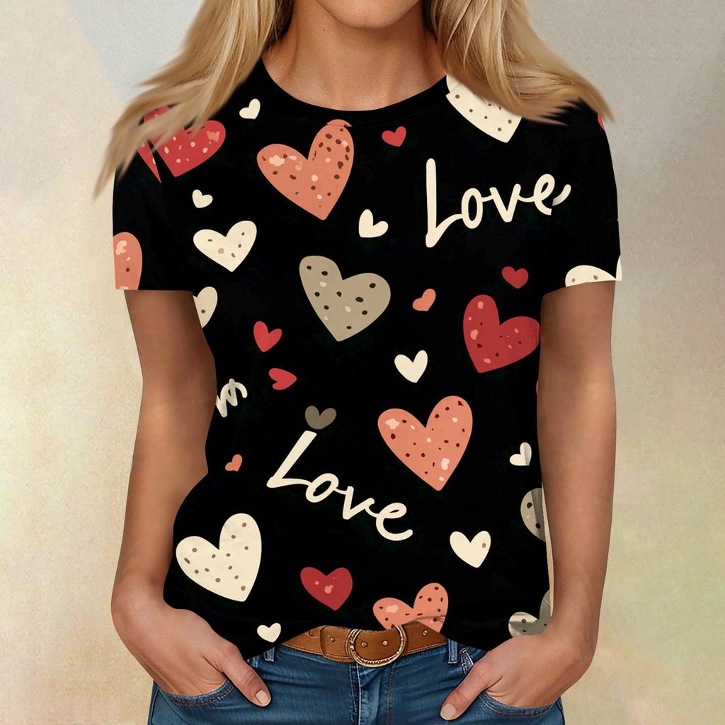 Women's Casual Fashion Valentine's Day Printed Short-Sleeve Top/T-Shirt