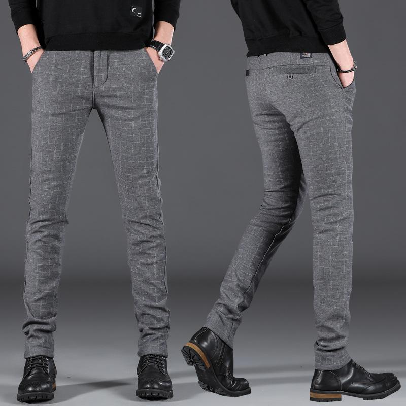 Men's plaid print casual pants spring Korean version trend versatile slim-fitting small feet long pants