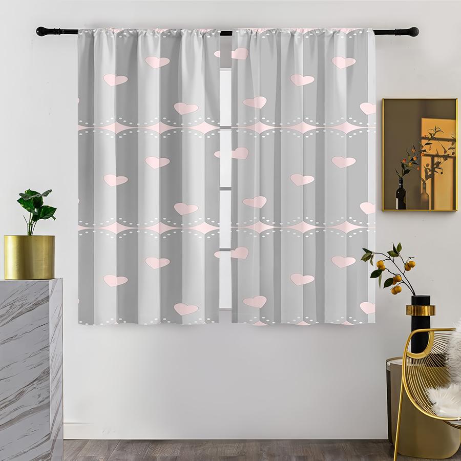 

2PCS Light Grey Pink Heart Valentine s Day Curtains Sweet Wind Bedroom and Living Room Drawbar Pocket Decorative Curtains 100*130 Rod Pocket 1pcs