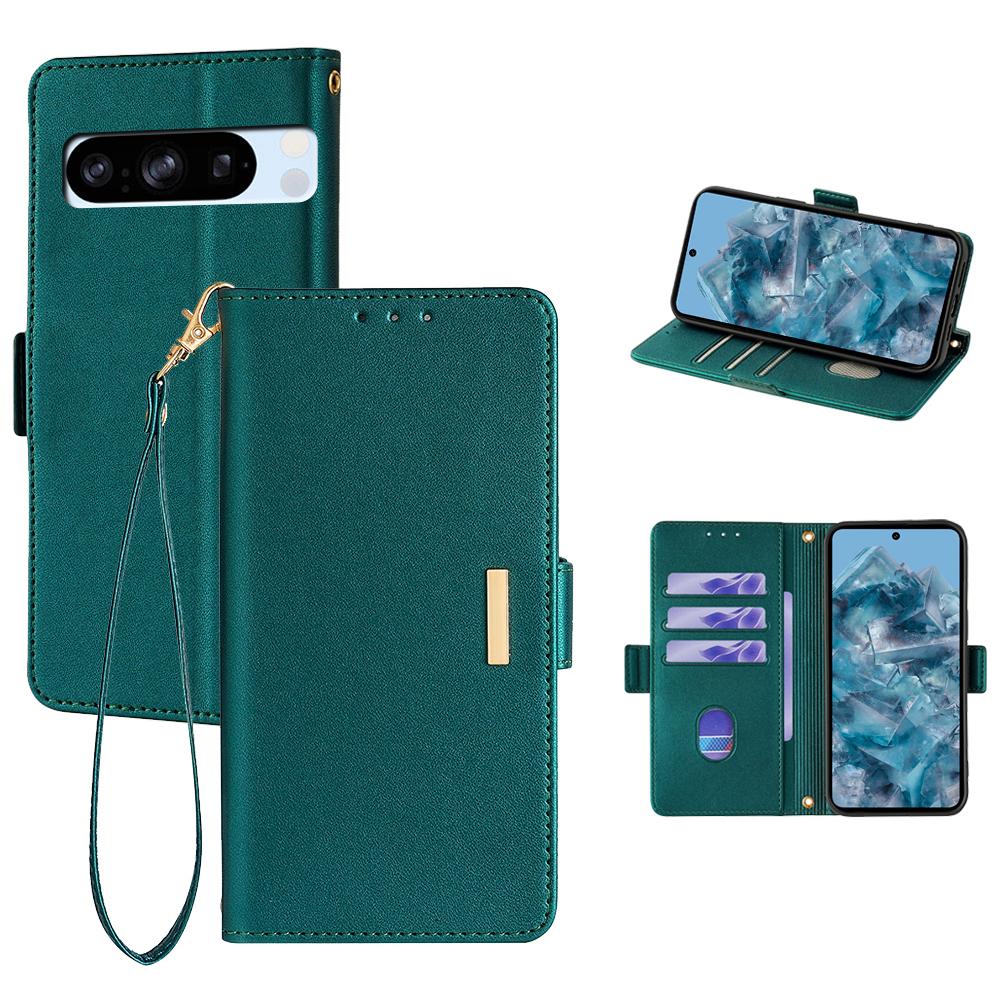 For Google Pixel 8 Pro Leather Wallet Case RFID Blocking Stand Cover with Hand Strap