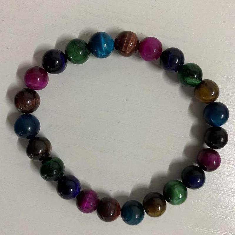 Natural Green Elastic Beaded Tiger Eye Bracelet