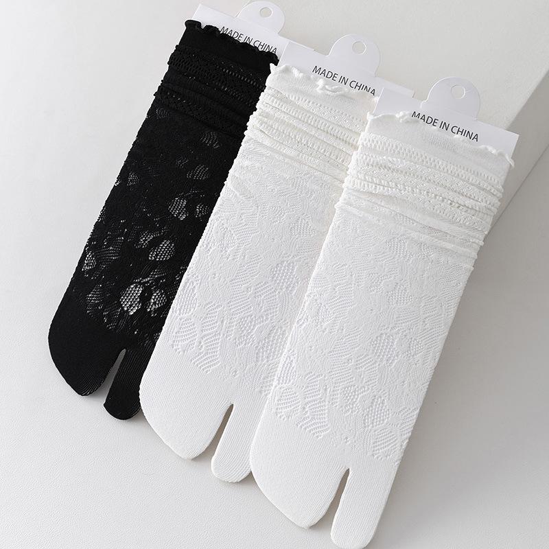 Women's Lace Mid-Calf Slouch Toe Socks: Two-Toe & Five-Toe, Summer Thin Breathable Design