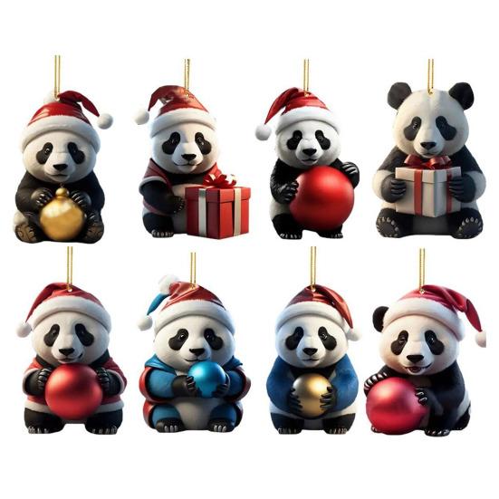 Christmas Cartoon Panda Ornament Xmas Tree Hanging Pendant Acrylic Decorations for Holiday Tree Car Decor