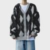 Cárdigan Retro para Hombre Estilo Universitario con Cuadros de Diamantes - Suéter de Punto Casual para Parejas Otoño/Invierno.