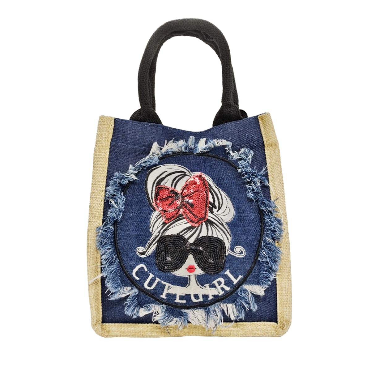 

DIVA Rose Jute Bag for Women, Stylish Linen Tote Bag, Basket Bag, Summer, Small, Lightweight Handbag, Tote Bag, Girl s Jute (Indigo Blue)