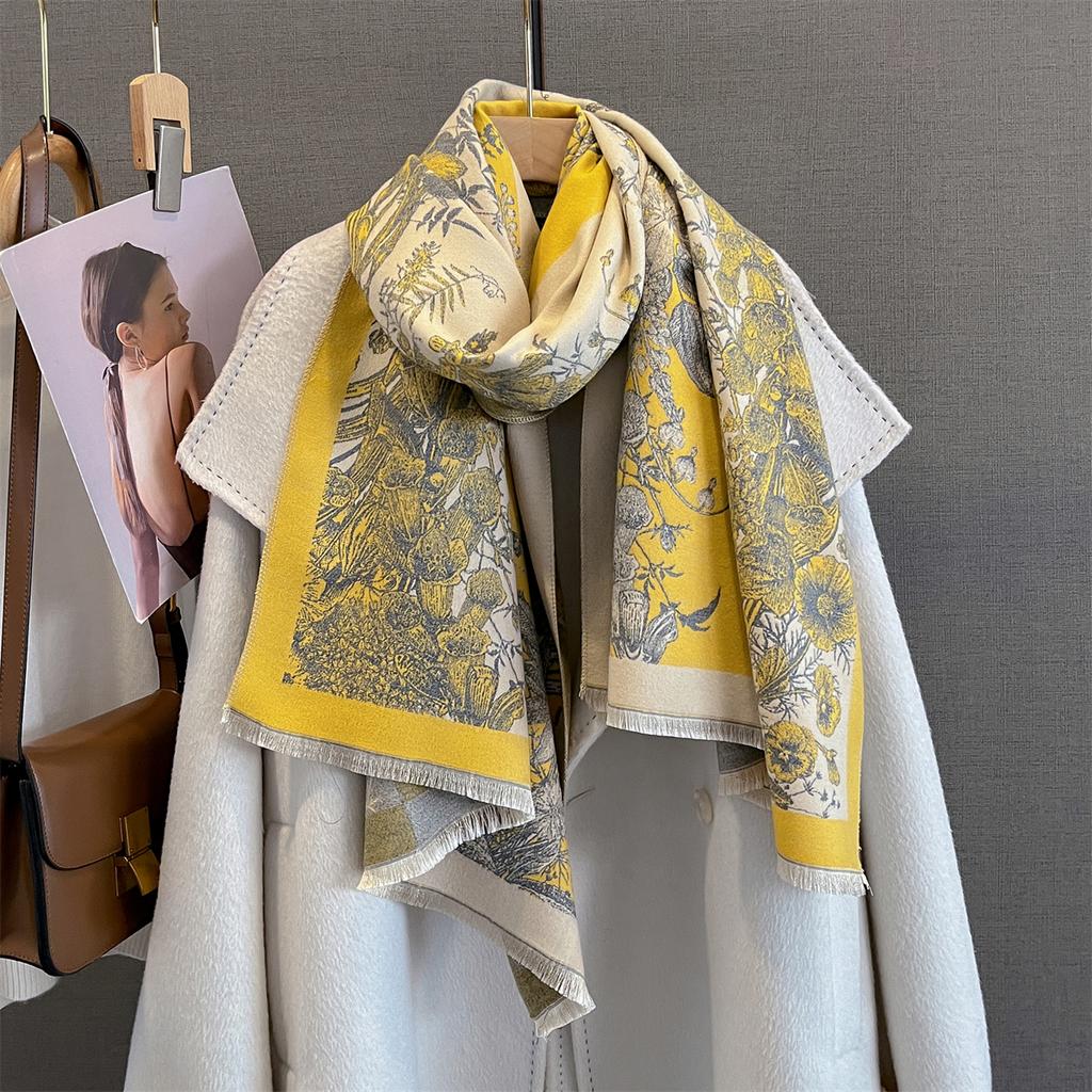 Luxury Thickened Warm Scarf Women‘S Floral Tassel Shawl Imitation Cashmere Pashmina Warps AutumnWinter Coldproof Blanket