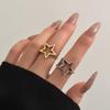 Salircon Punk Simple Geometry Hollow Star Ring Fashion Opening Adjustable Wide Edge Ring Women's Aesthetic Statement Jewelry