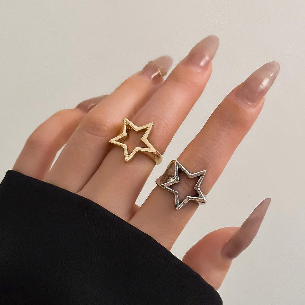 Vintage Punk Unregelmäßiger Hohlstern Metall Offene Ringe für Frauen Mode Statement Gothic Verstellbare Paar Ringe Y2K Heiraten Schmuck
