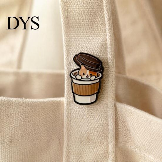 Daily Outfit Brooch Cartoon Coffee Cup Cat Brooch, Kitten Enamle Lapel Pin, Animal Jackets Decorative Badge Theme Alloy Badge, Clothing Accessories
