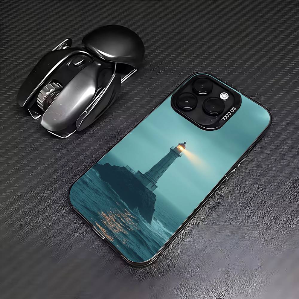 Lighthouse  Phone Case For iPhone17,16,15,14,13,12,11 Plus,Pro Max Colored Silver Plated Inside Cover