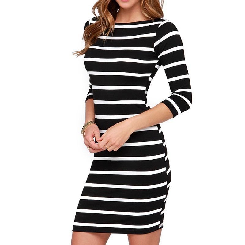 Women's New Seven-quarter Sleeve Striped Dress Short Dress