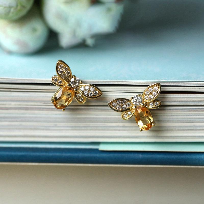 

Позолоченные серьги-пусеты из стерлингового серебра в виде пчел с бриллиантами - Европейские и американские серьги-подвески класса люкс для женщин 925 Sterling Silver