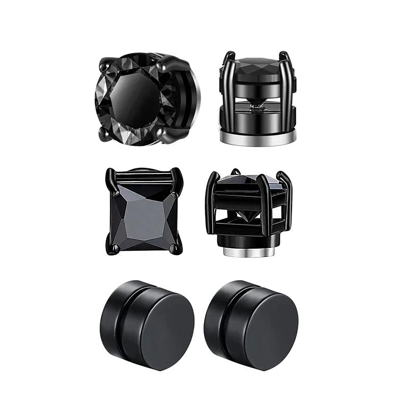 3 páry křišťálových silných magnetických klipů do ucha pro muže a ženy, punkové kulaté zirkonové magnetické náušnice, nepiercingové šperky