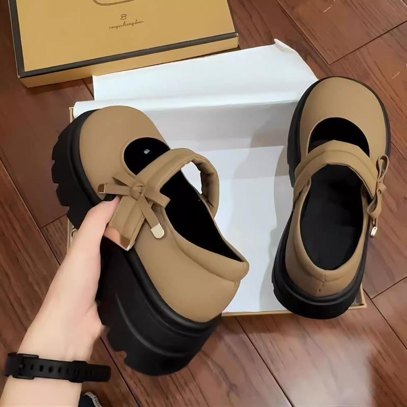 Thick-soled Mary Jane small leather shoes women's new bow retro round head with skirt single shoes