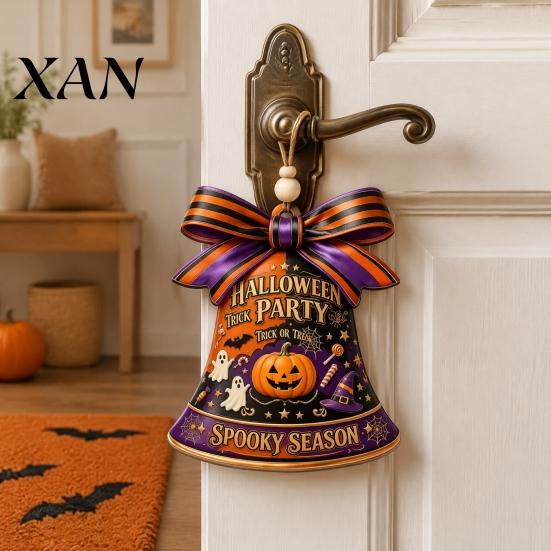 Home Wall Door Decoration Halloween USA Liberty Bell Ornament, 2D Acrylic Spooky Pumpkin Autumn Holiday Ornaments Ghost Hanging for Party Decor