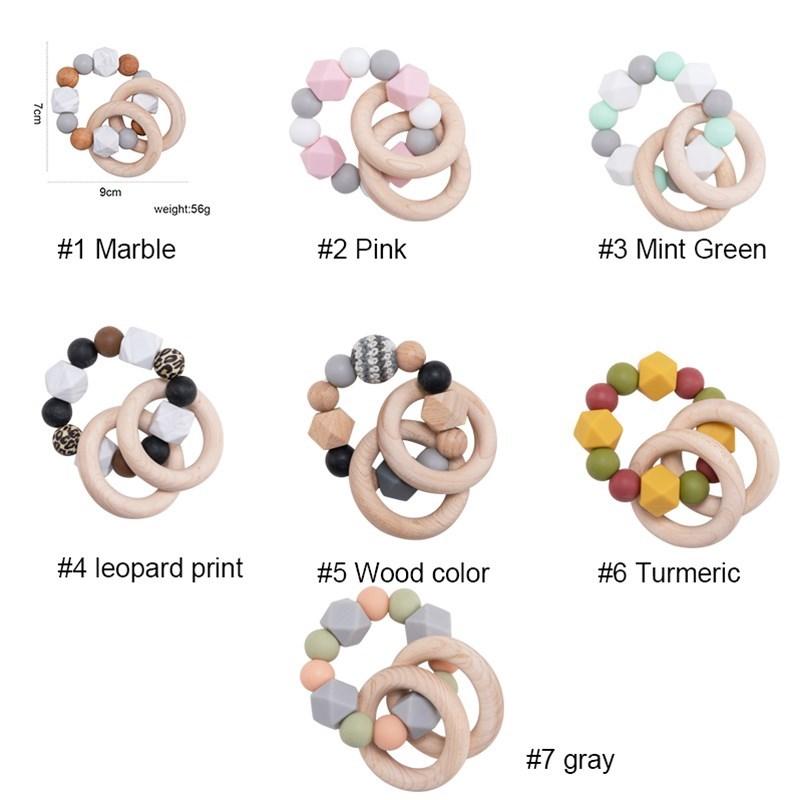 Baby Toys 1Pc Wooden Rattle Ring Teething Nursing Bracelets Bpa Free Silicone Bead Music Rattle Hanger Newborn Educational Toys