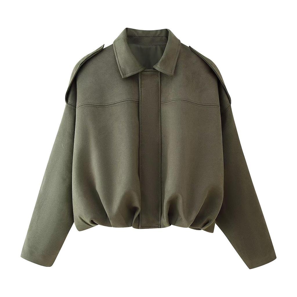 Chaqueta Retro de Solapa de Ante para Mujer - Colección Primavera Temprana 2025