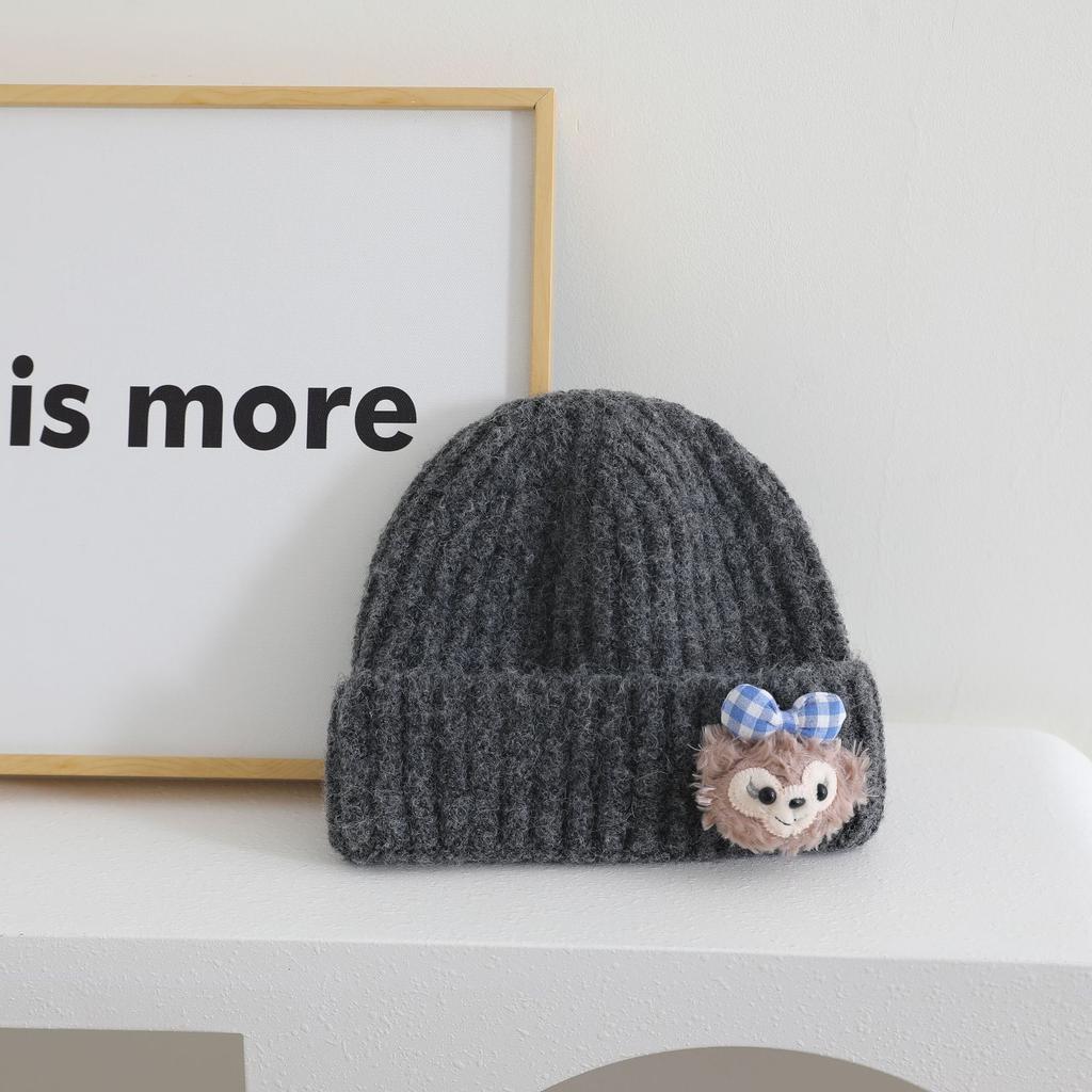 Cute Doll Pattern Label Knitted Hat for Women Autumn and Winter New Warm and Thickened Cold Hat Showing Face and Small Ear Protection