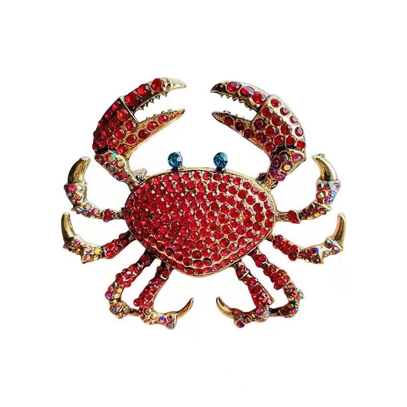 European & American Creative Rhinestone Crab Brooch - Women's Exaggerated Alloy Animal Pin Corsage Accessories, New Design.