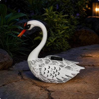 Solar Swan Garden Ornament Hand-Painted Outdoor Decorative Figurine Waterproof