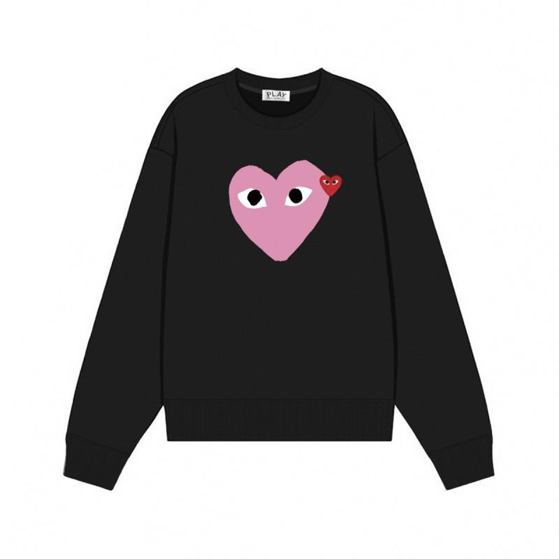Relaxed Fit Cotton Sweatshirt With Heart Print Long Sleeve Crew Neck Fleece Lined Unisex Winter Casual Top