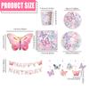 1Set Birthday Party Essential Set Butterfly Theme with Invitation Cards 10in 9in Plates Napkins Paper Cups Optional