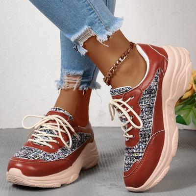 Platform Sports Shoes for Womens Comfort Light Mixed Colors Sneakers Lace-up Non-slipping Sole Ladies Low-top Vulcanize Shoe
