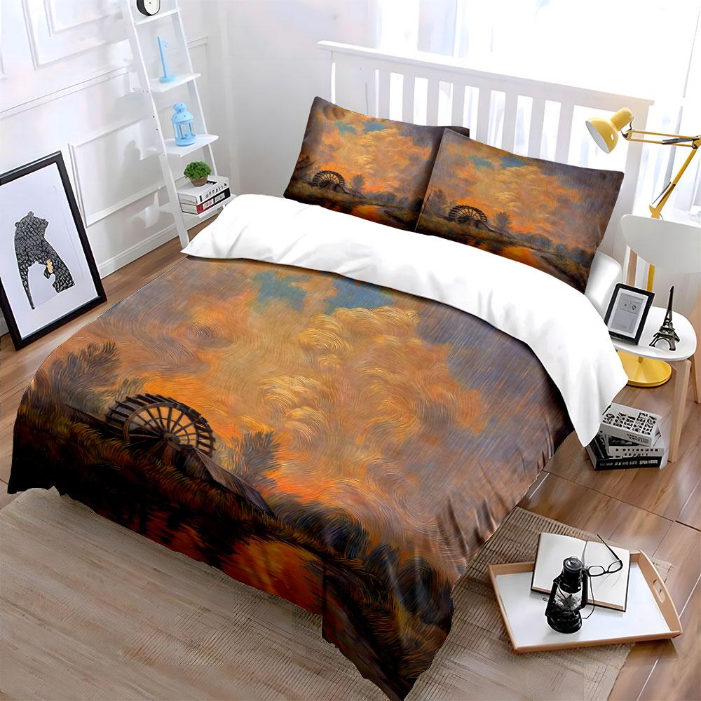 Sunset, Waterwheel, Trees, Sky. Bedding Sets Duvet Cover Sets Duvet Covers Pillowcases(1* Duvet Cover 2* Pillowcases Without Duvet Insert)