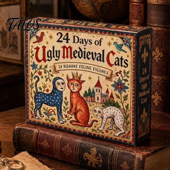 Geschenke für Katzenliebhaber 24 Tage mit hässlichen mittelalterlichen Katzen Adventskalender mit einzigartigen niedlichen Tier-Andenken Acryl-Anhänger, Vintage Weihnachts-Countdown