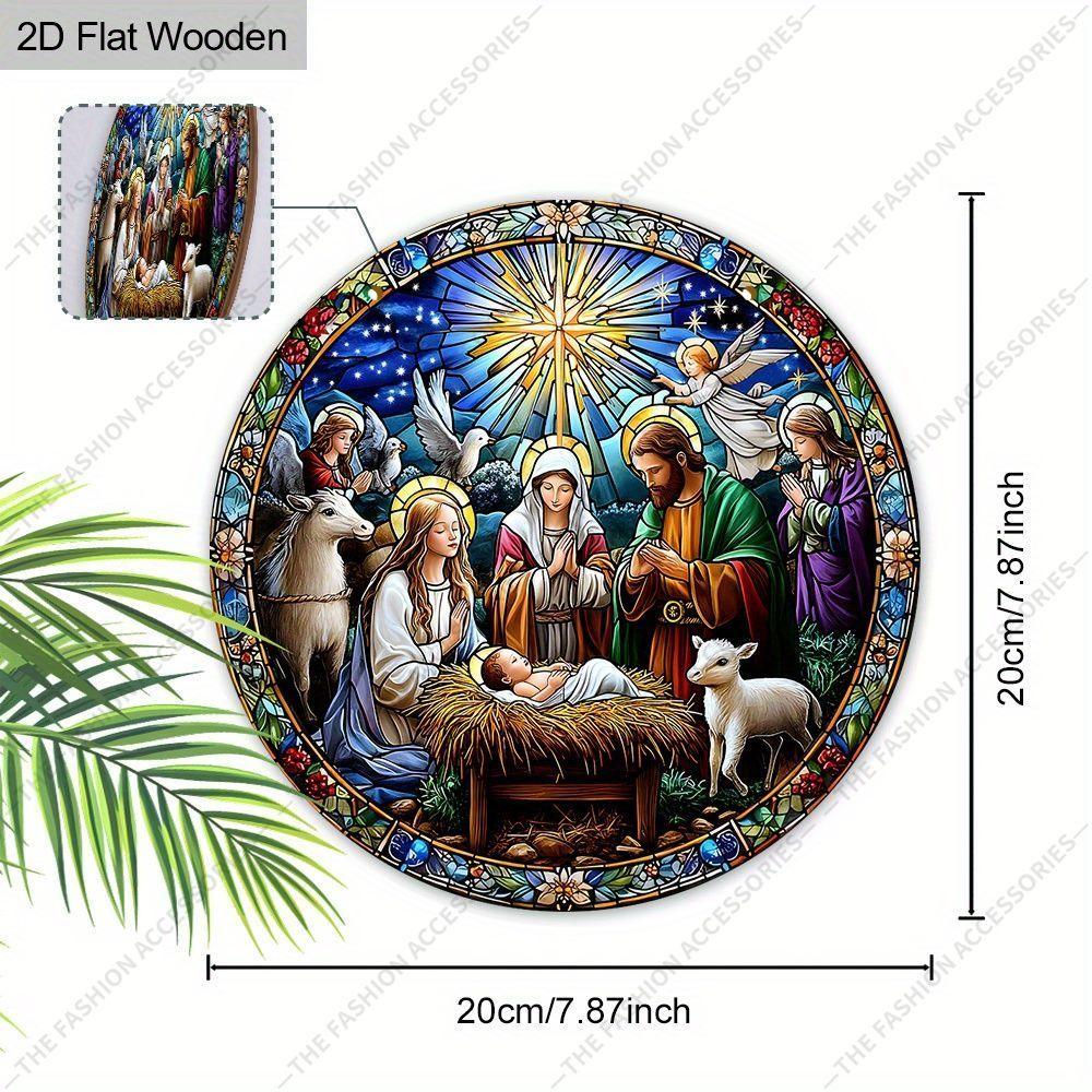 Pingente de cena da Natividade da noite sagrada, decoração de paredes ou portas de casa, madeira plana 2D, decoração de Natal, presentes para amigos e família