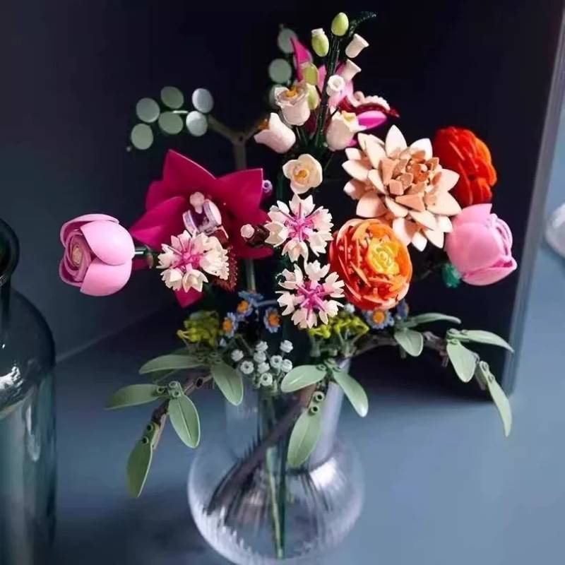 Rose Bouquet Compatible Building Blocks For Valentines Day Gift Diy Collectible