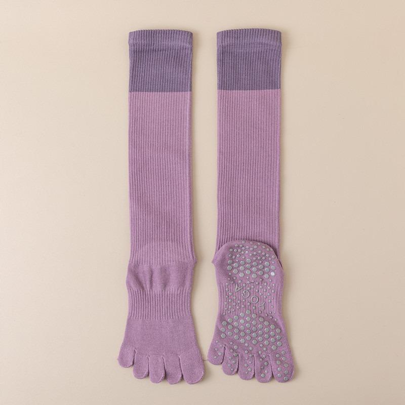 Autumn and Winter Five-finger Yoga Socks, Calf Socks, Pressure Sports, Anti-slip, Color-blocked Pilates, Long Toe Split Socks