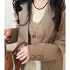Spotted Tiger's Eye Stone Mushroom Pendant Necklace Delicate Long Clavicle Chain Sweater Chain