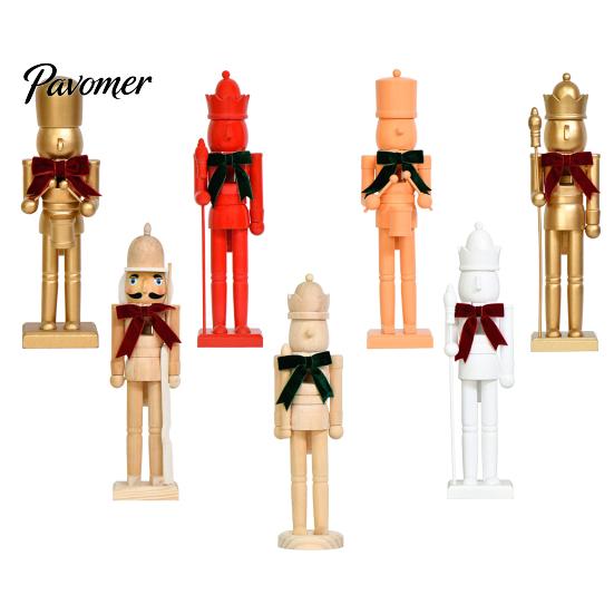 Christmas Holiday Tabletop Decorations Nutcracker Ornaments, Wooden Neutral Figures with Velvet Bow, DIY Decorative Soldier Statues Ornament