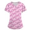V-Neck Short Sleeve Nursing Scrub Top Women Fashionable Casual Workwear With 3D Print Design Slim Fit 2025 Collection